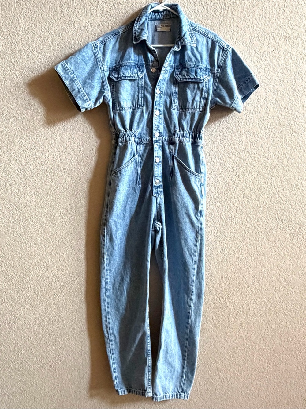 We The Free Light Blue Denim Short Sleeve Jumpsuit